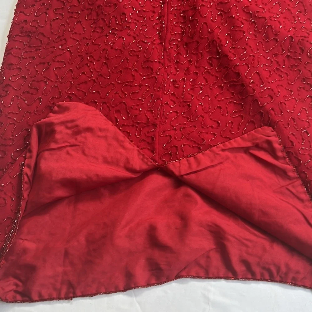 Vintage J Kara 90 2000 Beaded Short Gown Dress Flapper Red Medium y2k Nordstrom - Picture 15 of 17